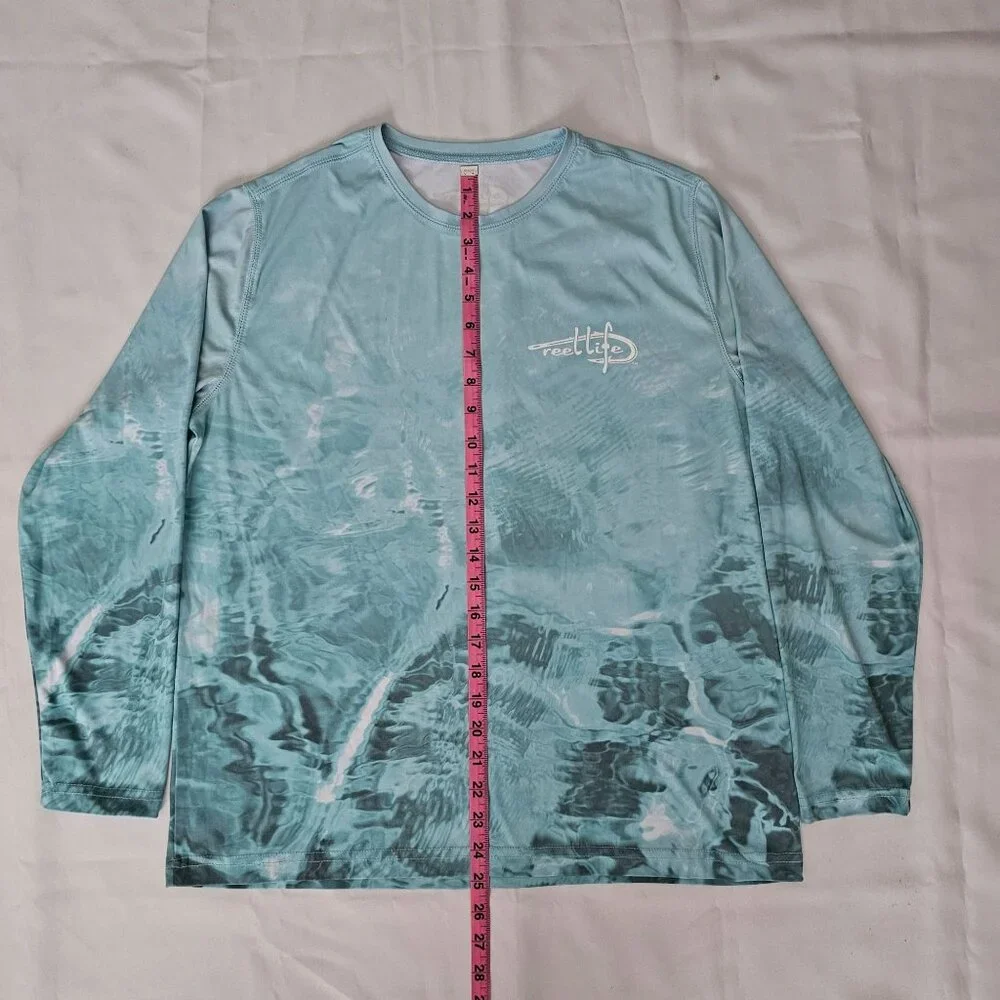 Reel Life Men's Teal Water Print Pattern Long Sleeve Pullover Shirt‎ Size M/M - Picture 12 of 12